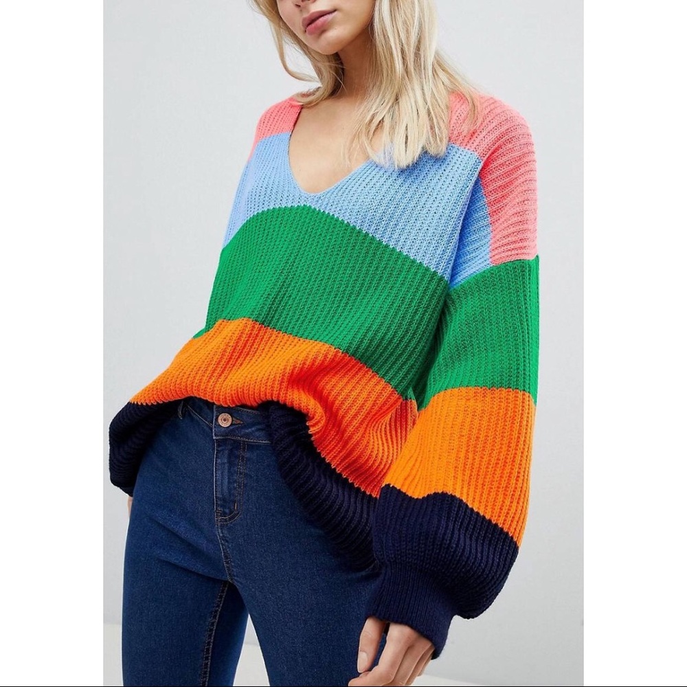 Oversized Stripe V-Neck Sweater